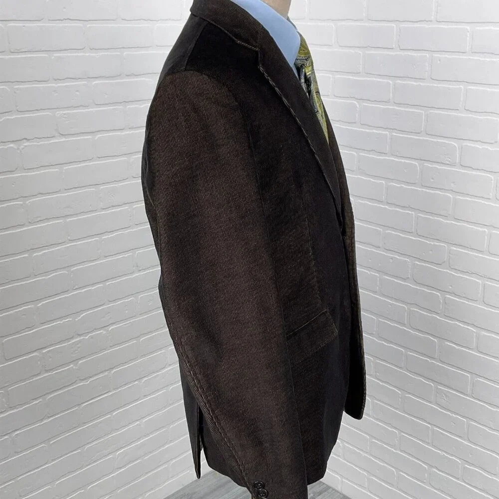 Blue Pronto‎ Uomo Blazer Men Large Black Tan Corduroy Retro Rock Casual Jacket
